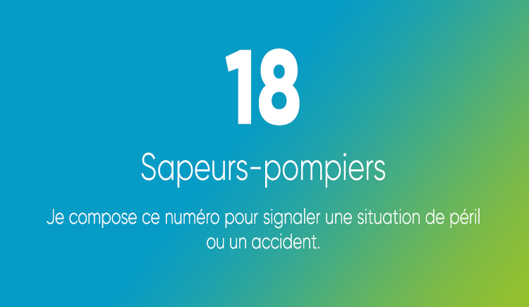 18, sapeurs-pompiers, pour signaler une situation de péril ou un accident.